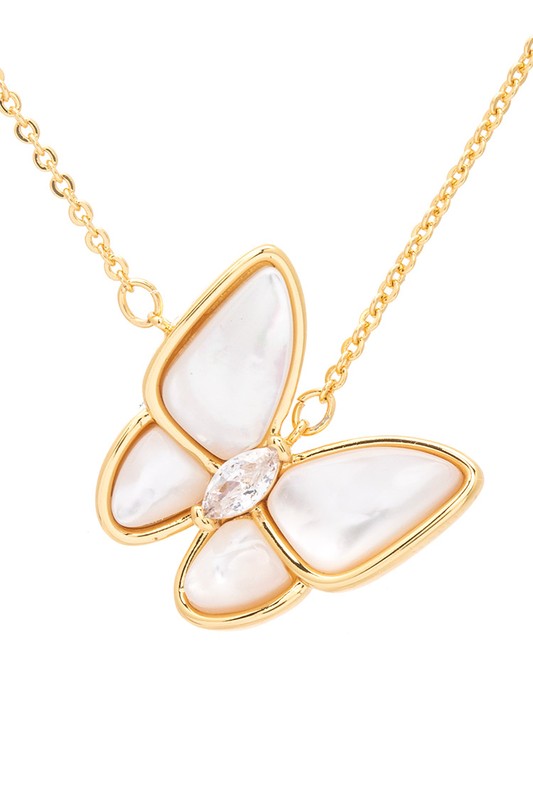 MOP Butterfly CZ Pendant Necklace