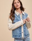 Annie Wear Collared Neck Double Placket Denim Jacket- Medium wash