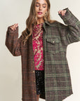 J.NNA Snap Down Tweed Plaid Contrast  Longline Shacket