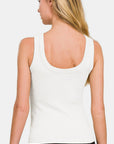 Zenana 2 Way Neckline Washed Ribbed Tank-white