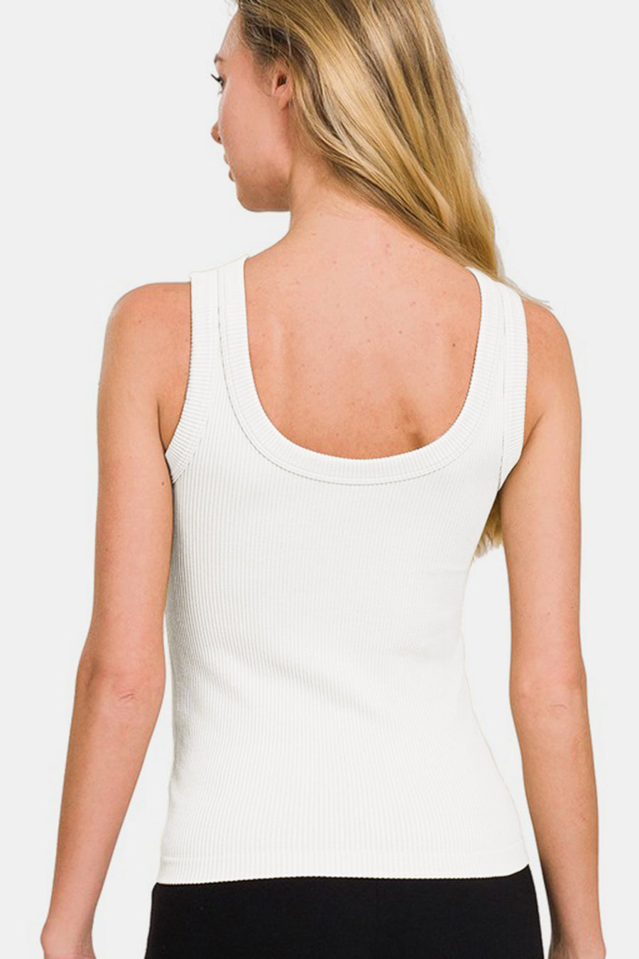 Zenana 2 Way Neckline Washed Ribbed Tank-white