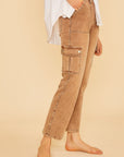 Annie Wear Straight Leg Jeans with Cargo Pockets- Caramel