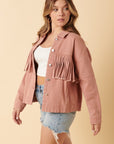 Mittoshop Fringe Detail Cotton Twill Jacket in Dusty Blush