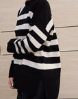 Slit Striped Round Neck Sweater