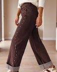 Coffee Side Seam Rivet Detail Ankle Length Casual Jeans
