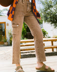 Annie Wear Straight Leg Jeans with Cargo Pockets- Caramel