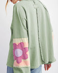 Flower Patch Round Neck Balloon Sleeve Top