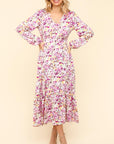 Haptics Full Size Floral V-Neck Long Sleeve Dress with Side Pockets-Lilac