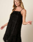 Mittoshop Feather Ruffle Hem Mini Cami Dress-Black