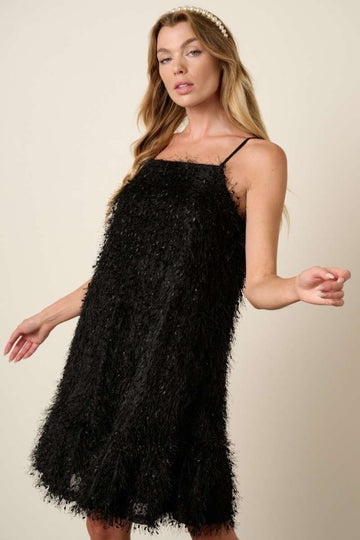 Mittoshop Feather Ruffle Hem Mini Cami Dress-Black