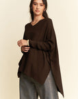 Davi & Dani High-Low Side Slit Batwing Sleeve Top