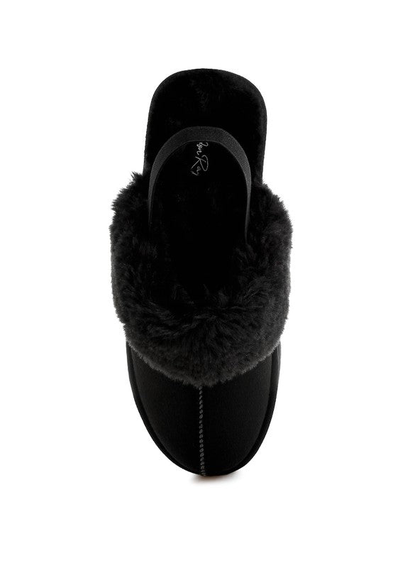 Kutchu Faux Fur Trim Platform Classic Slingback- Black