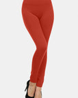 Yelete Full Size Seamless High Waist Fleece Leggings- Orange Red