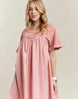 ADORA Round Neck Half Sleeve Babydoll Dress- Dusty Pink