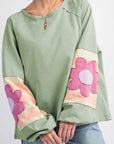 Flower Patch Round Neck Balloon Sleeve Top