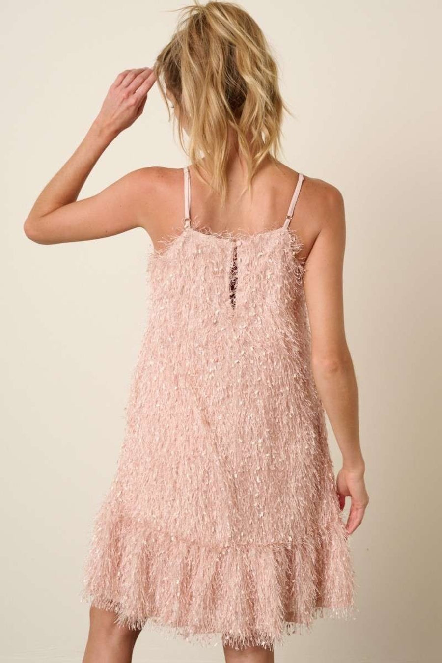 Mittoshop Feather Ruffle Hem Mini Cami Dress- Blush