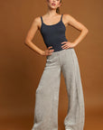 Umgee Elastic Waist Wide Leg Pants-Light Gray