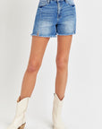 RISEN Front Slit Raw Hem Denim Shorts