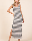 Mittoshop Striped Scoop Neck Sleeveless Maxi Dress- Ivory striped