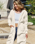 Double Take Full Size Hooded Teddy Bear Jacket with Thumbholes