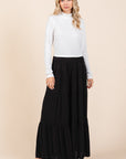 Mittoshop Tier Detail Smocked Elastic Waist Wide Leg Pants- Black