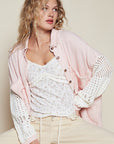 POL Openwork Lantern Sleeve Button Down Gauze Shirt