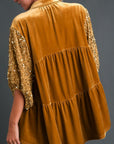 Umgee Sequin Detail Tiered Back Half Sleeve Shirt