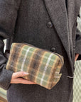 Contrast Plaid Clutch with Zipper