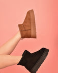 WILD DIVA Suede Round Toe Platform Booties-Black