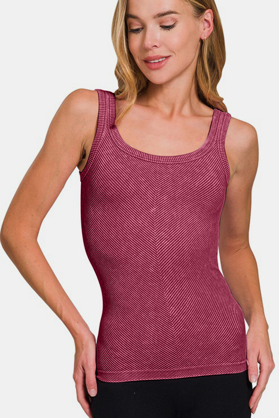 Zenana Ribbed Scoop Neck Tank -Burgundy