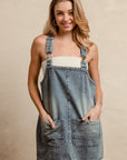 BiBi Washed Adjustable Strap Denim Overall Dress-Denim