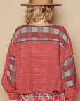 POL Round Neck Long Sleeve Plaid Shirt-Red Multi