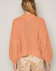 POL Mock Neck Cable Knit Sweater- Peach