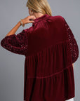 Umgee Sequin Detail Tiered Back Half Sleeve Shirt