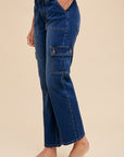 Annie Wear Straight Leg Jeans with Cargo Pockets- Dark Denim