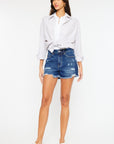 Kancan High Rise Frayed Hem Denim Shorts