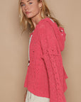 POL Cable Knit Hooded Chenille Sweater-Fuschia