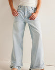 Washed Wide Leg Jeans with Pockets