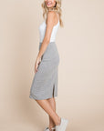 BOMBOM Elastic Waist Pencil Skirt- Gray