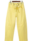 Yellow Solid Color Grommet Detail Knot Waist Barrel Jeans