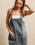 BiBi Washed Adjustable Strap Denim Overall Dress-Denim