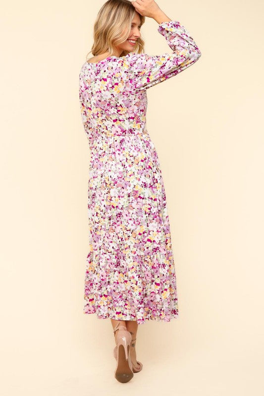 Haptics Full Size Floral V-Neck Long Sleeve Dress with Side Pockets-Lilac