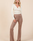 Mittoshop Stretchy Soft Elastic Waist Flare Pants- Mocha