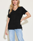 Basic Bae Full Size V-Neck High-Low T-Shirt