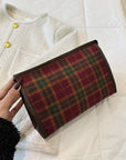 Contrast Plaid Clutch with Zipper