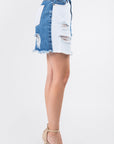 American Bazi Contrast Patched Frayed Denim Distressed Skirts