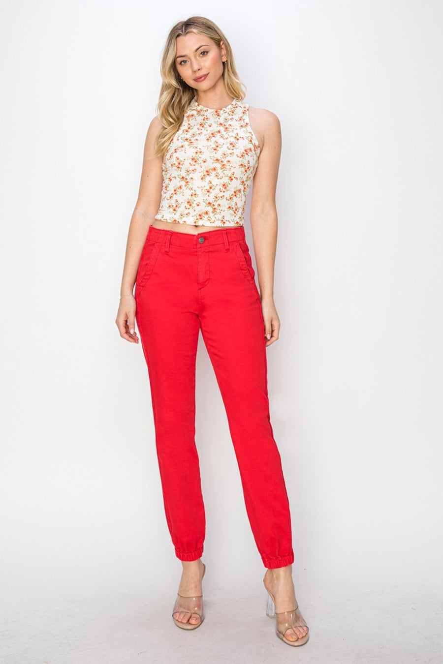 RISEN Full Size High Waisted Joggers in Scarlet