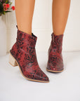 PU Leather Snakeskin Print Block Heel Boots