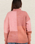 VERY J Color Block Mock Neck Drop Shoulder Sweater-Pink