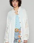 POL Openwork Lantern Sleeve Button Down Gauze Shirt-White